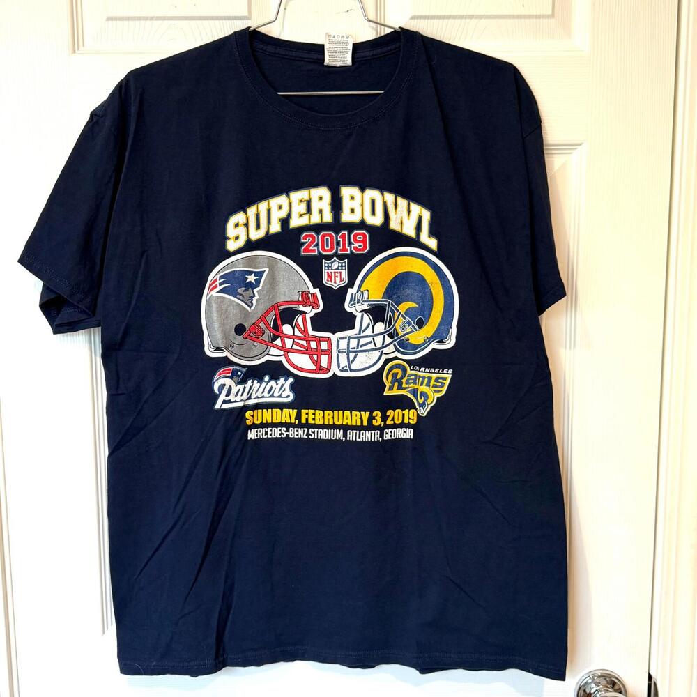 NFL Super Bowl 2019 Patriots Vs Rams Shirt Mens XL Navy Cotton